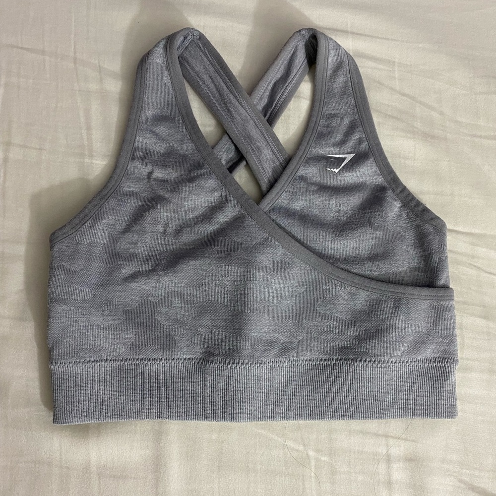Gymshark light grey camo sports bra